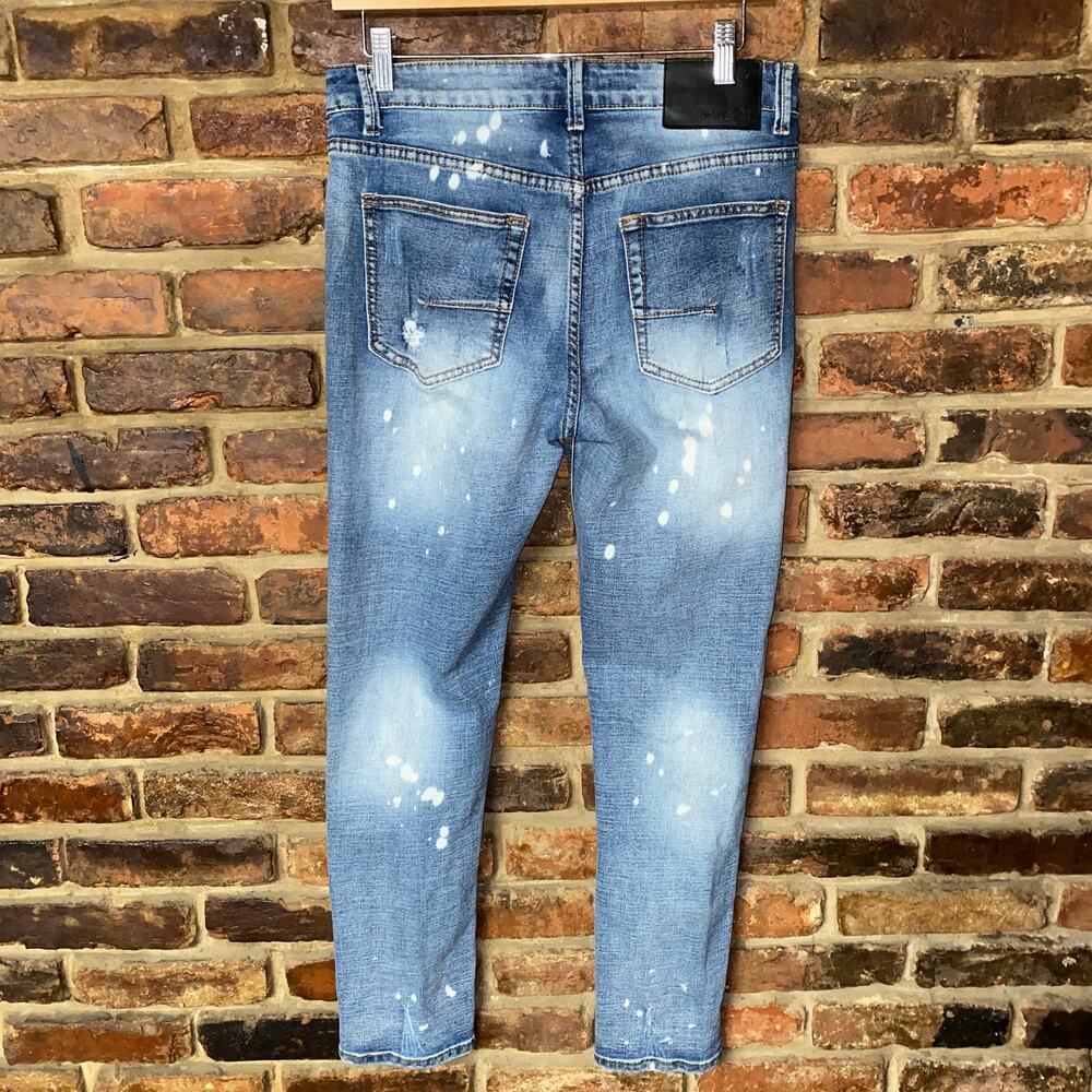 Rue 21 Blue Distressed Bleach Splatter Denim Skinny Supreme Flex Jeans 30x30 - Picture 5 of 6